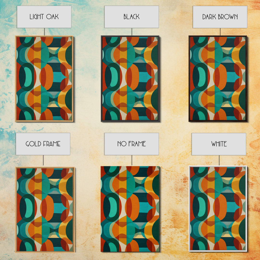 Overlapping Teal Orange Circle Canvas Print, Mid Century Modern Wall Art, Bold Geometric Abstract Retro Home Office Decor
