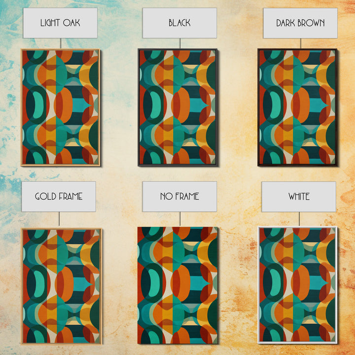 Overlapping Teal Orange Circle Canvas Print, Mid Century Modern Wall Art, Bold Geometric Abstract Retro Home Office Decor