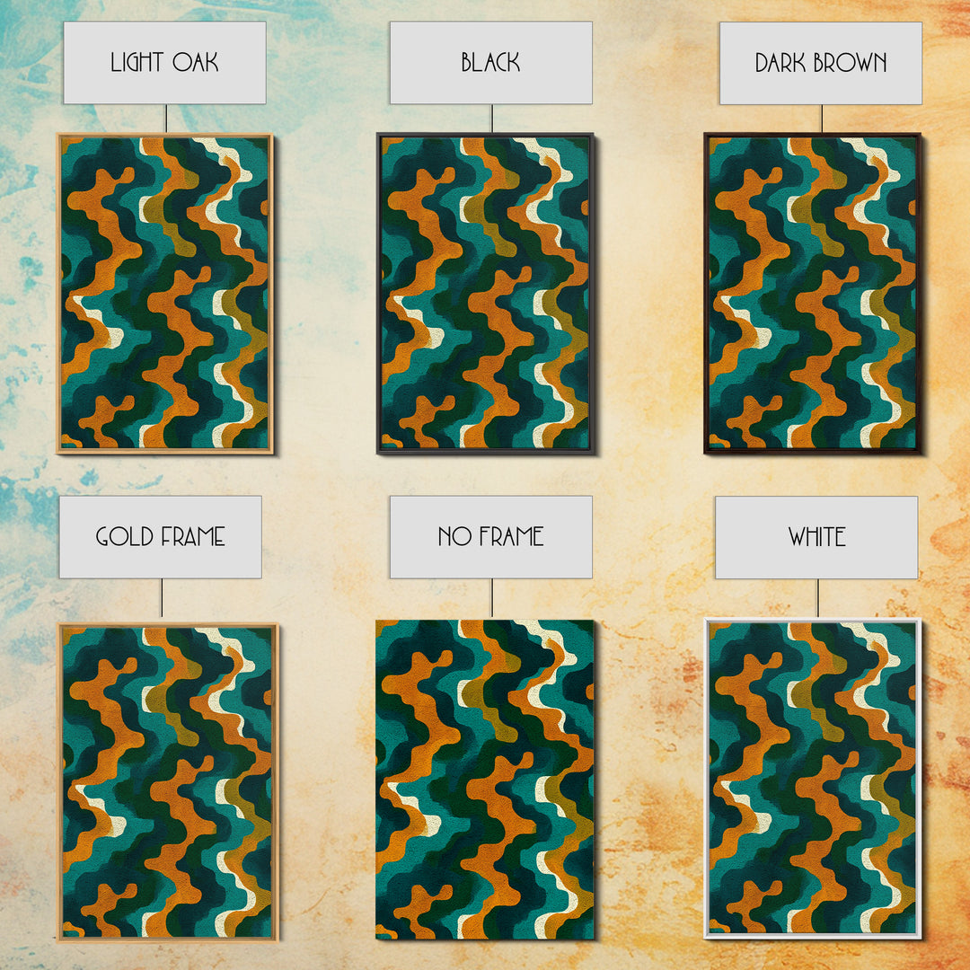 Organic Teal Orange Wave Abstract Wall Art, Mid Century Modern Canvas Print, Retro Groovy Funky Pattern Living Room Decor