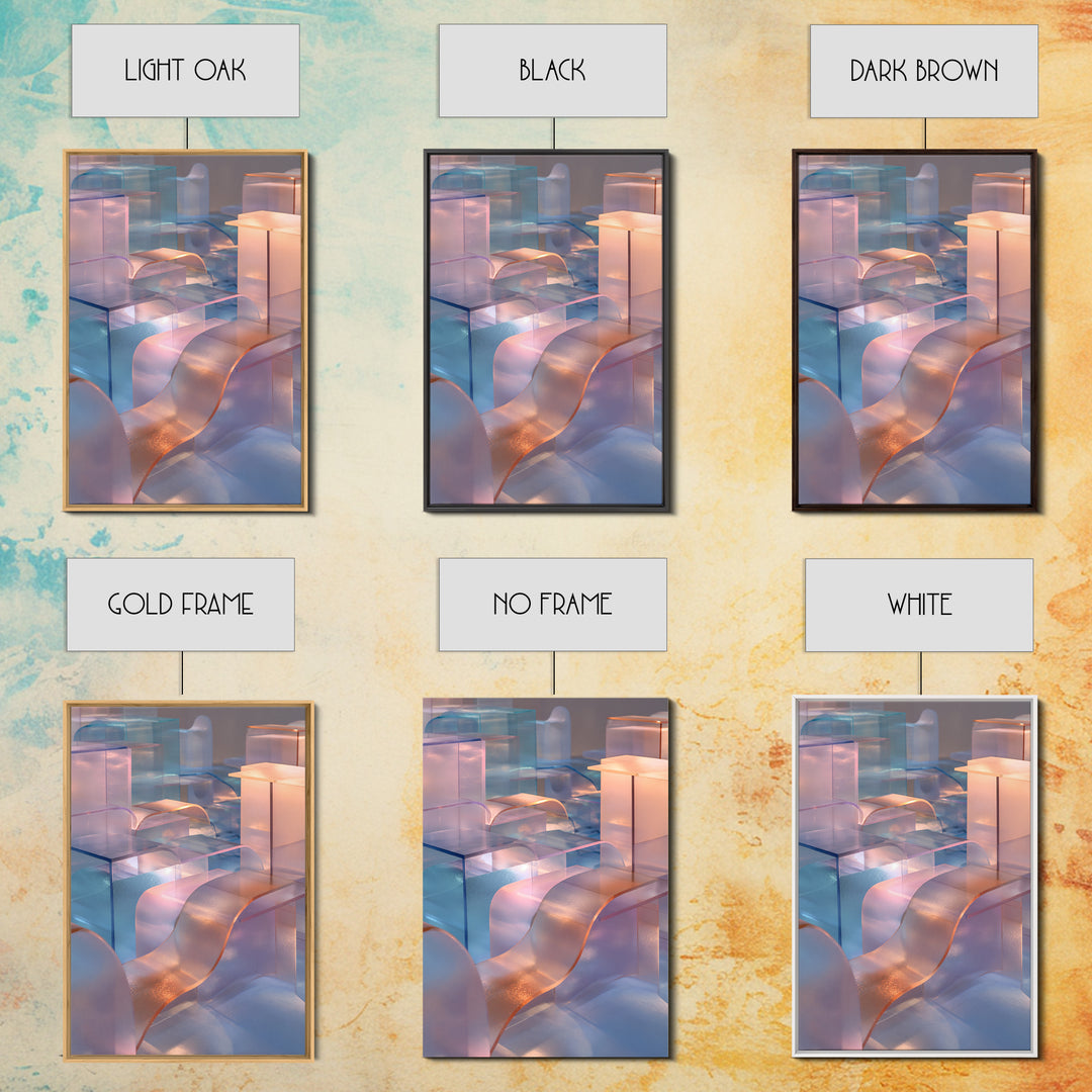 Pastel Glass City Blocks, Canvas Print, Modern Abstract Art, Architectural Wall Decor, Soft Blue Pink Home Office Artwork