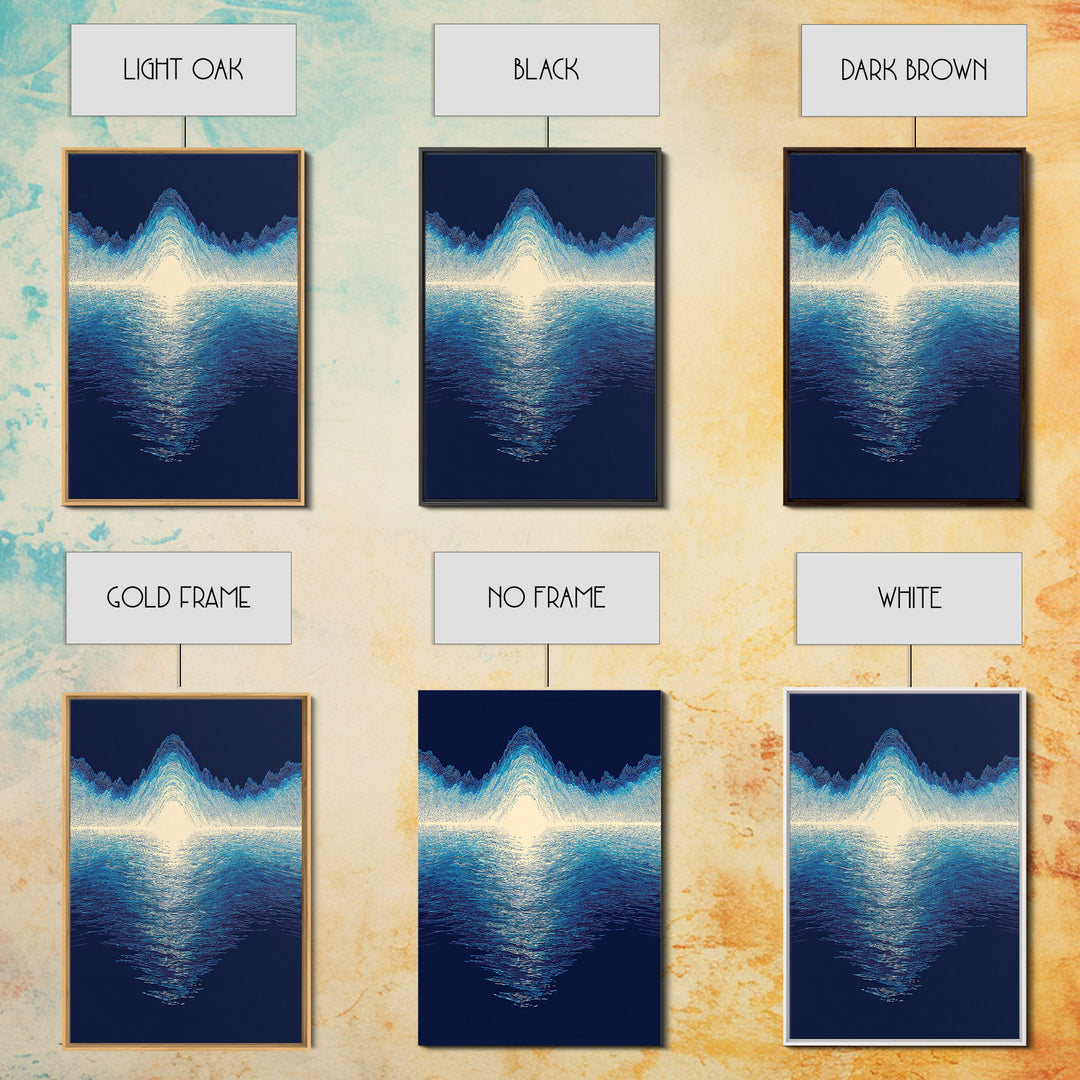 Luminous Blue Waveform Canvas Print, Abstract Ocean Light Wall Art, Modern Digital Art Poster, Meditation Room Decor Gift