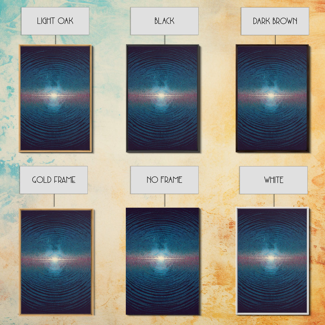 Radiant Blue Ripple Sun Wall Art, Circular Abstract Light Print, Modern Geometric Art, Space Inspired Decor For Bedroom Poster