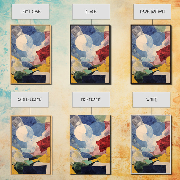 Moonlit Geometric Collage With Blue Red Yellow, Wall Art, Modern Abstract Art Print, Bauhaus Poster, Colorful Living Room Decor