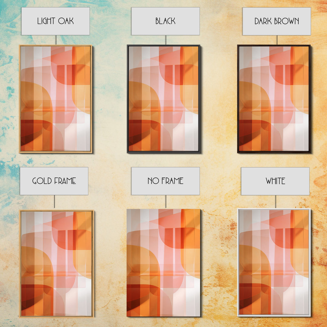 Orange Pink Translucent Shapes, Canvas Print, Modern Geometric Wall Art, Warm Abstract Decor, Mid Century Home Office Poster