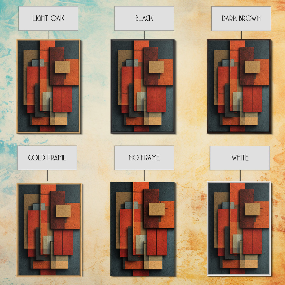 Rust Orange Teal Rectangles Framed Canvas Print, Midcentury Modern Geometric Wall Art, Atomic MCM Decor, Bold Abstract Painting