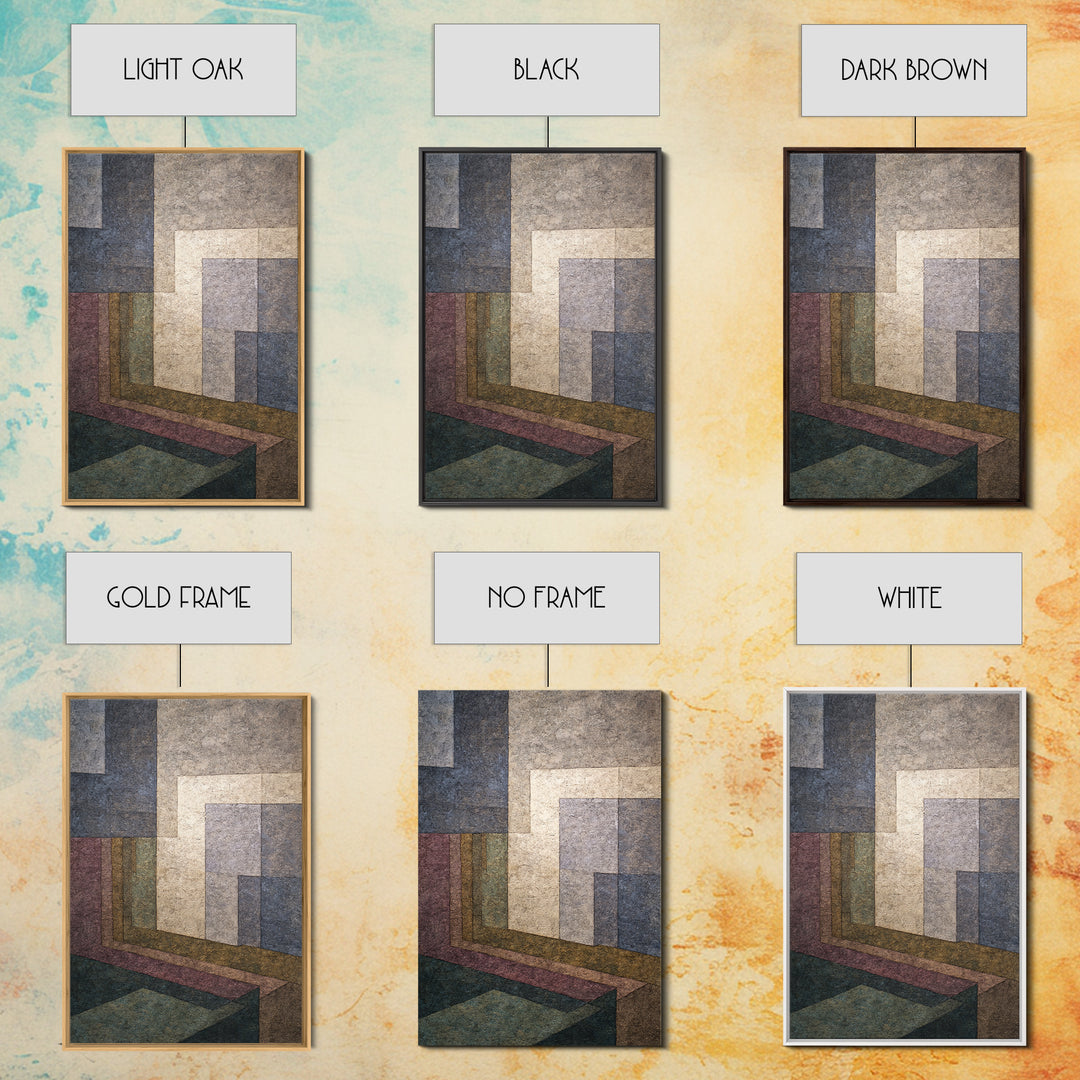 Moody Architectural Geometry Wall Art, Midcentury Modern Abstract Print, Neutral Blue Mauve Decor, Perspective Office Art