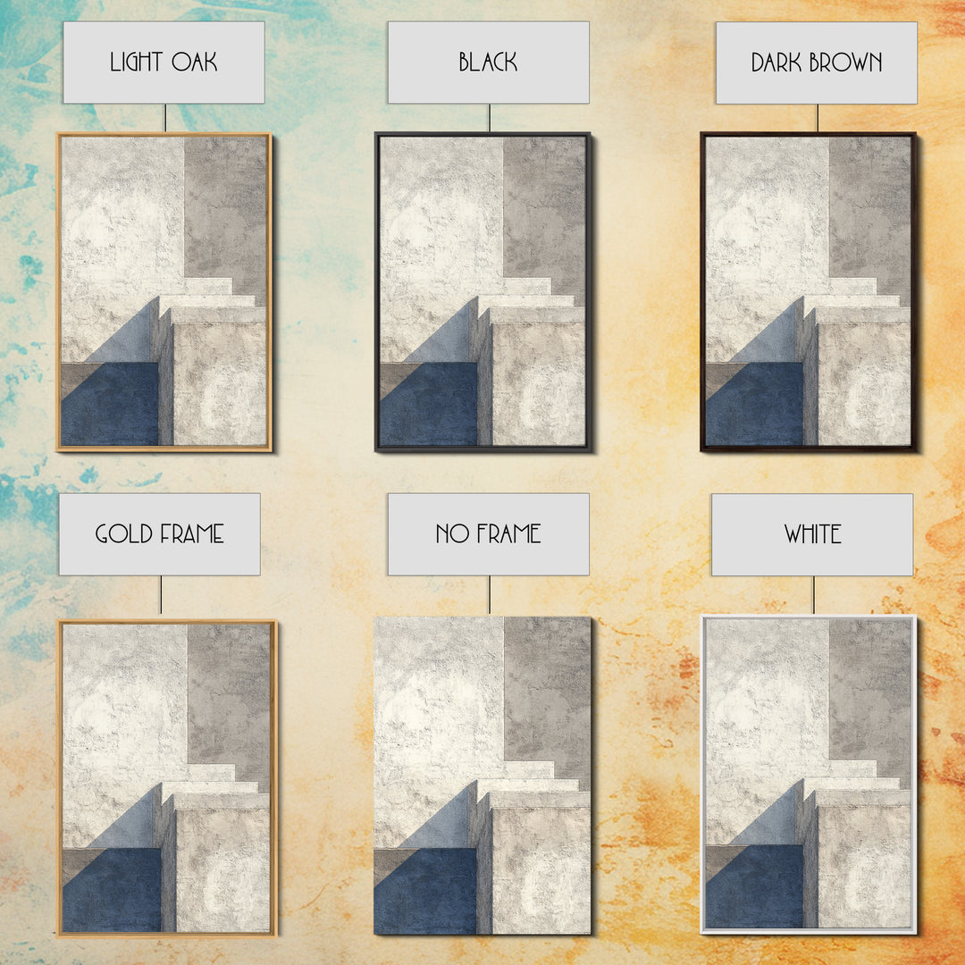 Minimal Concrete Stair Shadow Canvas Print, Modern Abstract Wall Art, Neutral Architectural Decor, Blue Beige Office Poster