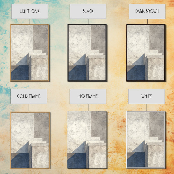 Minimal Concrete Stair Shadow Canvas Print, Modern Abstract Wall Art, Neutral Architectural Decor, Blue Beige Office Poster