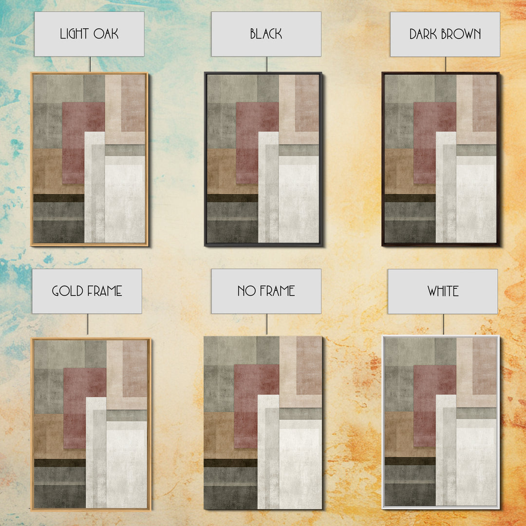 Muted Neutral Rectangles Wall Art, Modern Abstract Canvas Print, Midcentury Home Decor, Sage Green Terracotta Office Art