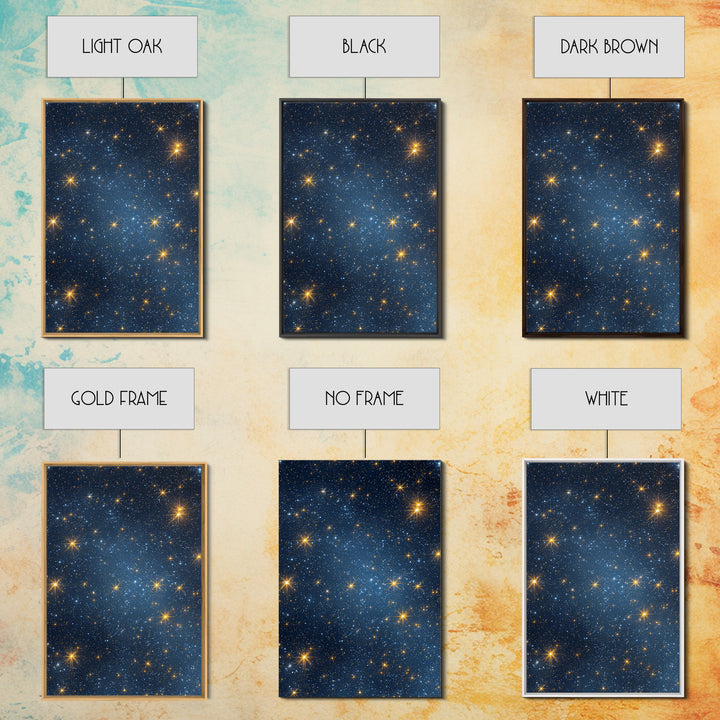 Blue Galaxy Gold Star Field Wall Art, Cosmic Retro Art Print, Space Abstract Art, Modern Celestial Decor, Starry Night Poster
