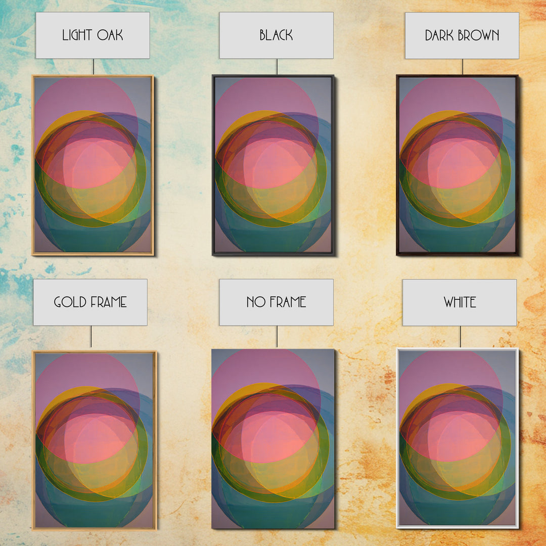 Colorful Transparent Circle Layers, Wall Art, Modern Abstract Art Print, Rainbow Geometric Decor, Bold Midcentury Poster
