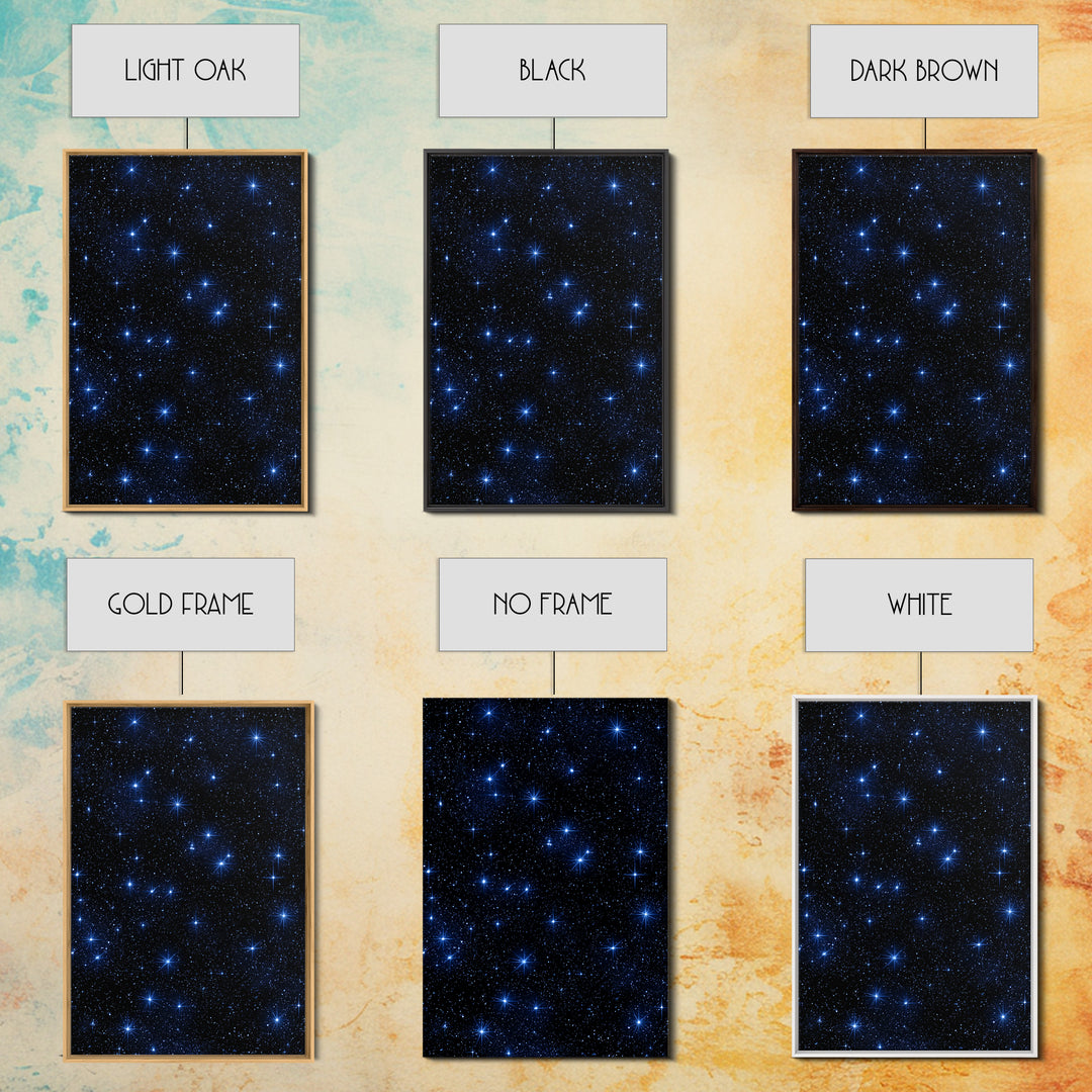 Deep Blue Starry Sky Framed Canvas Print, Space Abstract Wall Art, Cosmic Retro Poster, Modern Celestial Home Decor, Night Sky Print