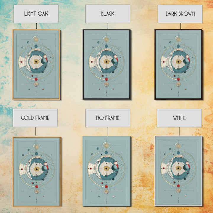 Teal Atomic Solar System Diagram Wall Art, Midcentury Modern Art, Space Abstract Art, Geometric Poster, Retro Home Decor