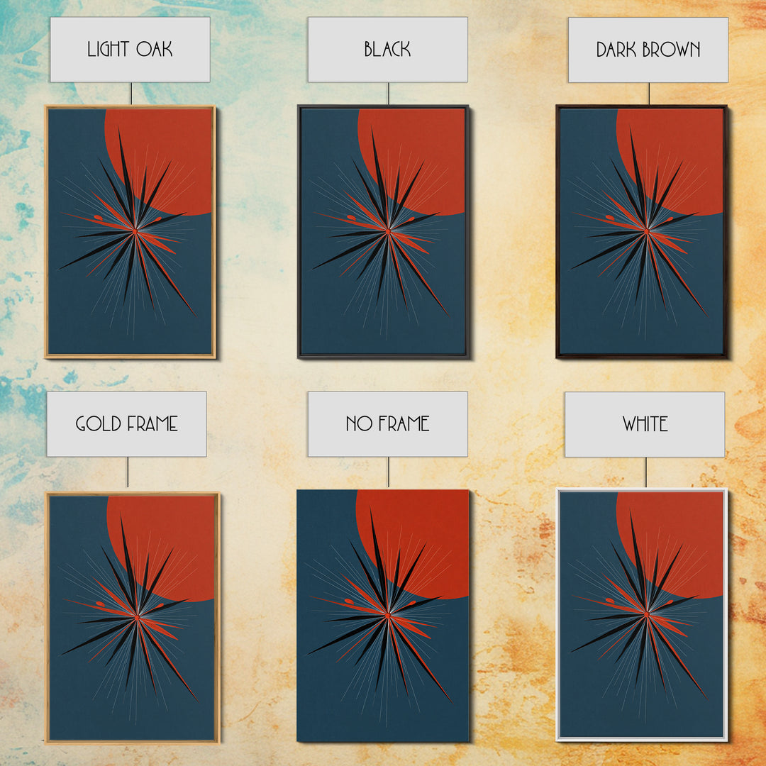 Red Sun Atomic Starburst Wall Art, Midcentury Modern Art, Retro Modern Poster, Blue Orange Abstract Print, Mcm Wall Decor