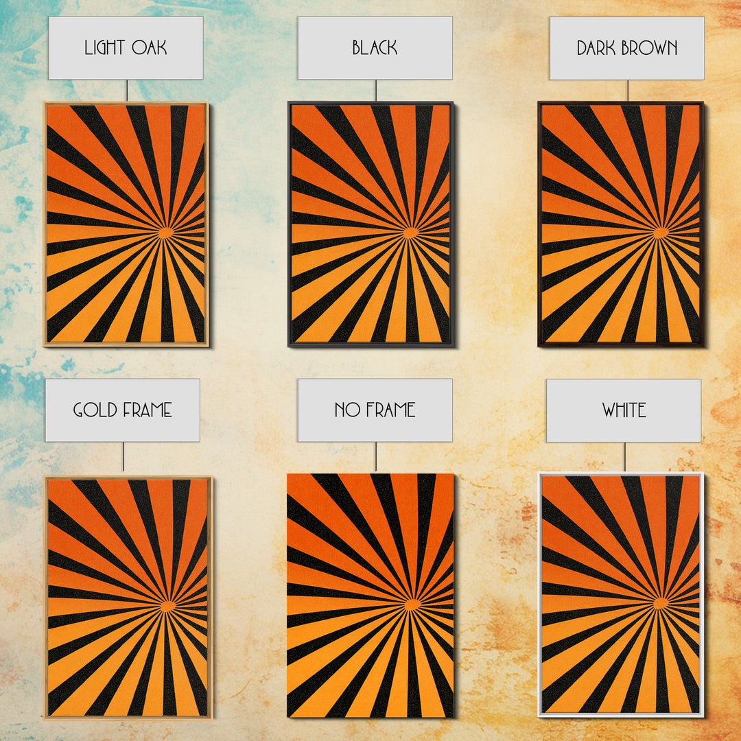 Orange Black Op Art Sunburst Canvas Print, Retro Wall Art, Geometric Art Print, Bold Mcm Decor, 70s Poster, Funky Wall Decor