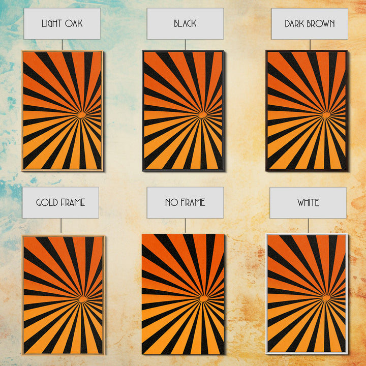 Orange Black Op Art Sunburst Canvas Print, Retro Wall Art, Geometric Art Print, Bold Mcm Decor, 70s Poster, Funky Wall Decor
