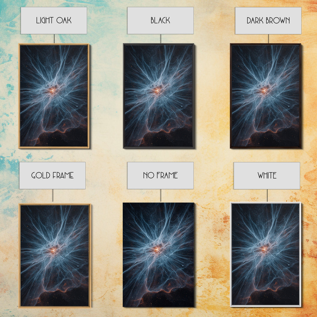 Blue White Nebula Energy Burst Wall Art, Space Abstract Art, Modern Digital Art, Scenic Sci Fi Poster, Statement Wall Decor