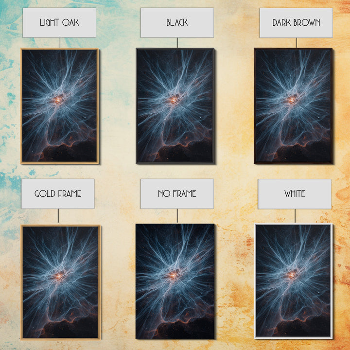 Blue White Nebula Energy Burst Wall Art, Space Abstract Art, Modern Digital Art, Scenic Sci Fi Poster, Statement Wall Decor