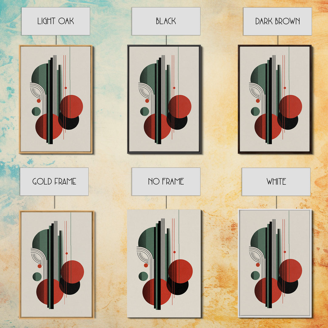 Red Green Bauhaus Circles Wall Art, Midcentury Modern Geometric Print, MCM Decor, Abstract Lines For Living Room Home Decor Print