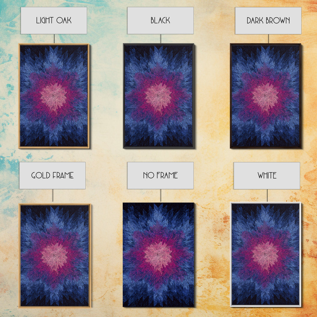 Blue Pink Textured Starburst, Canvas Print, Geometric Wall Art, Modern Abstract Decor, Vibrant Mcm Living Room Poster Artwork