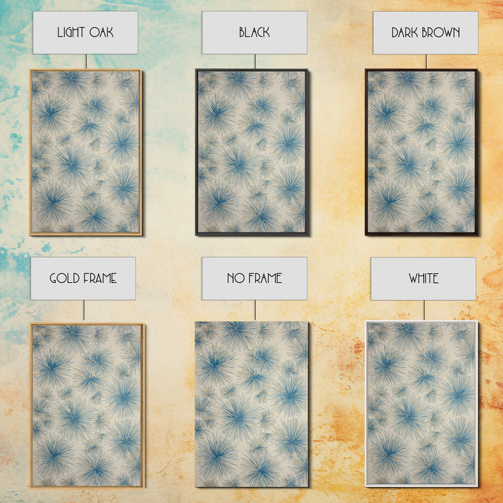 Blue Atomic Starburst Pattern Wall Art, Midcentury Modern Art Print, Retro Wall Decor, Beige Teal Abstract Home Decor Prints