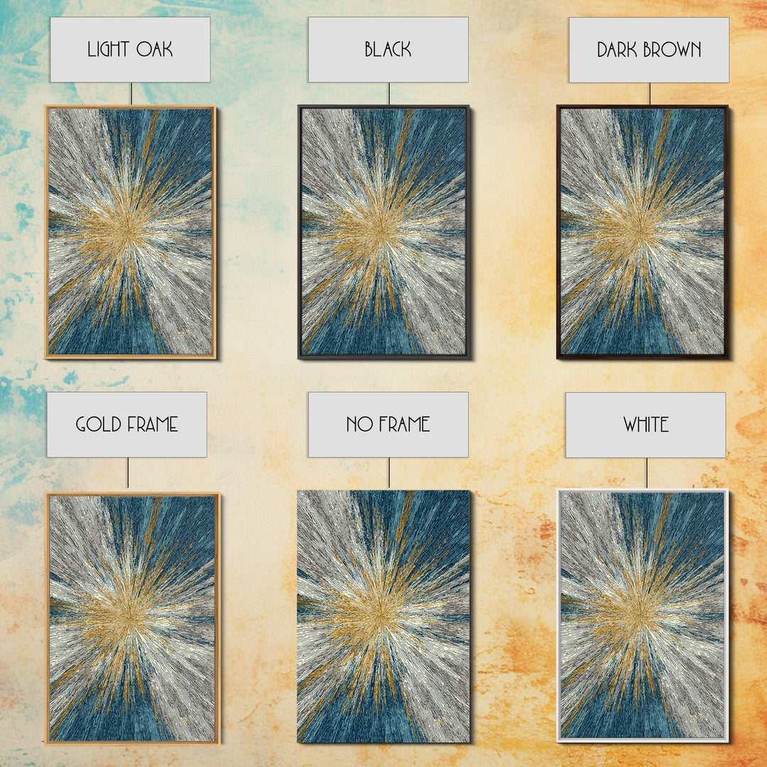 Gold And Teal Radiating Starburst Canvas Print, Midcentury Modern Art, Atomic Retro Wall Decor, Bold Geometric Home Decor