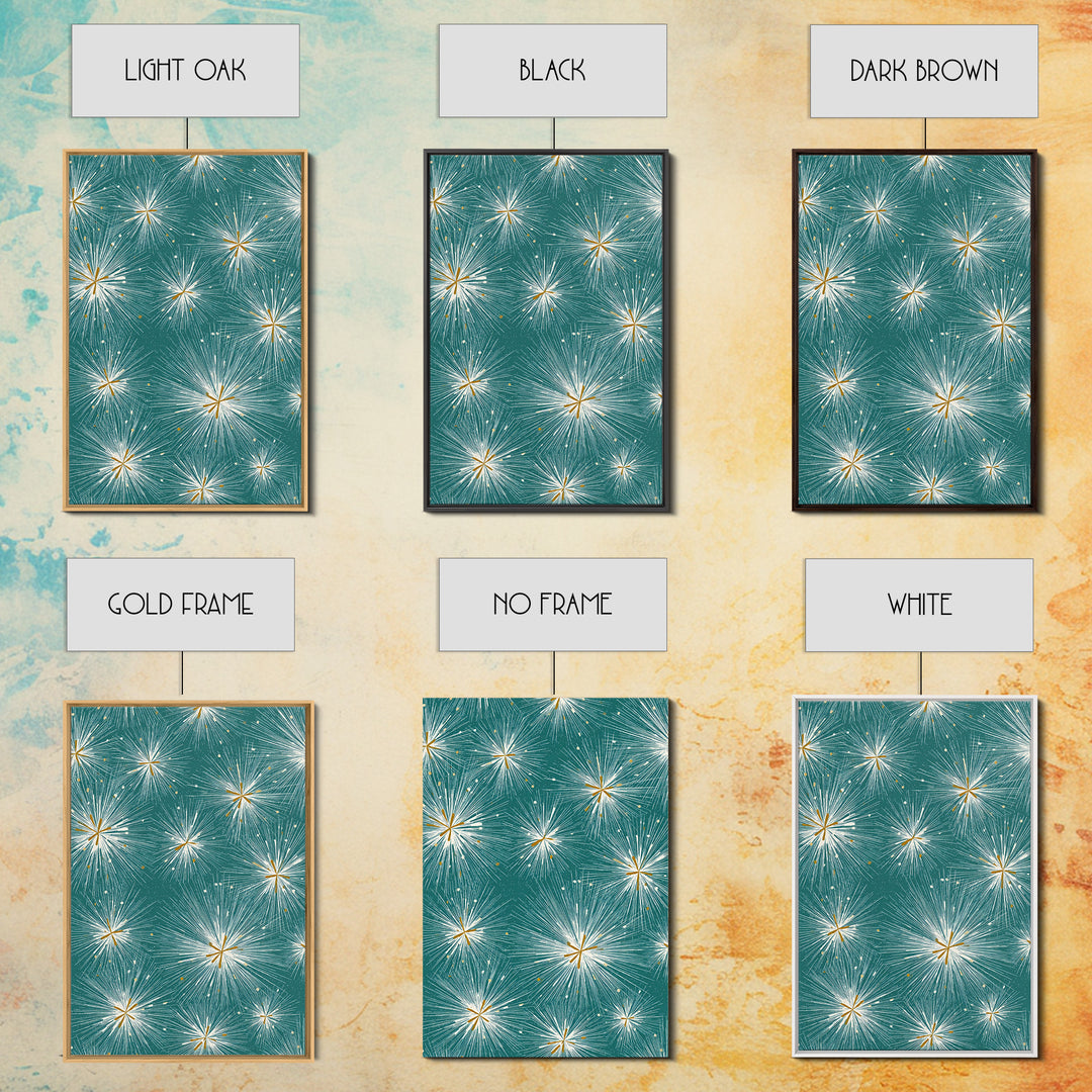 Teal Atomic Starburst Pattern Wall Art, Midcentury Modern Art Print, Retro Wall Decor, Gold White Abstract Home Decor Print