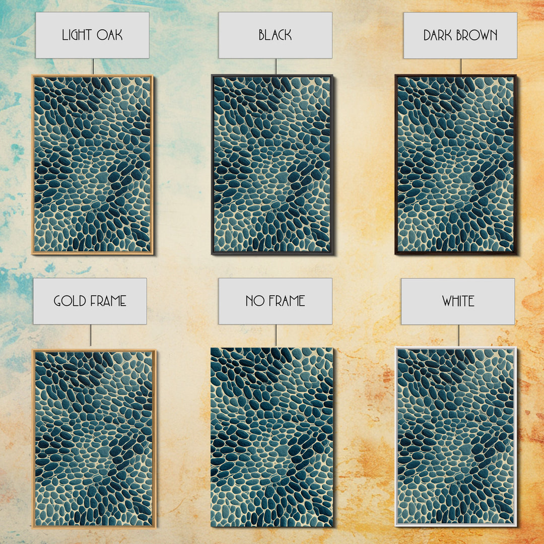 Teal Pebble Mosaic Abstract Wall Art, Modern Geometric Art Print, Coastal Home Decor, Blue Beige Organic Pattern Decor Print