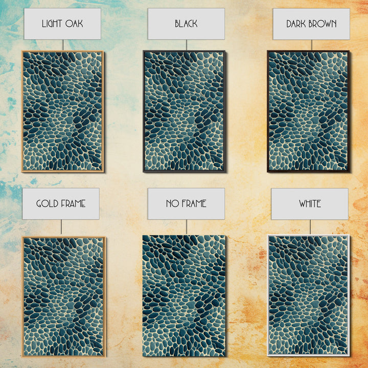 Teal Pebble Mosaic Abstract Wall Art, Modern Geometric Art Print, Coastal Home Decor, Blue Beige Organic Pattern Decor Print