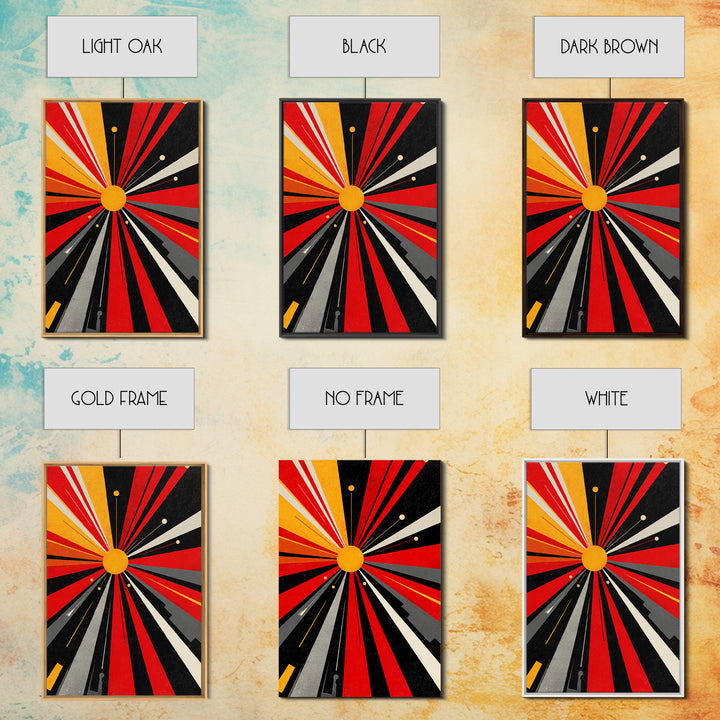 Atomic Red Black Starburst Canvas Print, Mid Century Modern Abstract Wall Art, Geometric Space Poster, Retro Bauhaus Decor