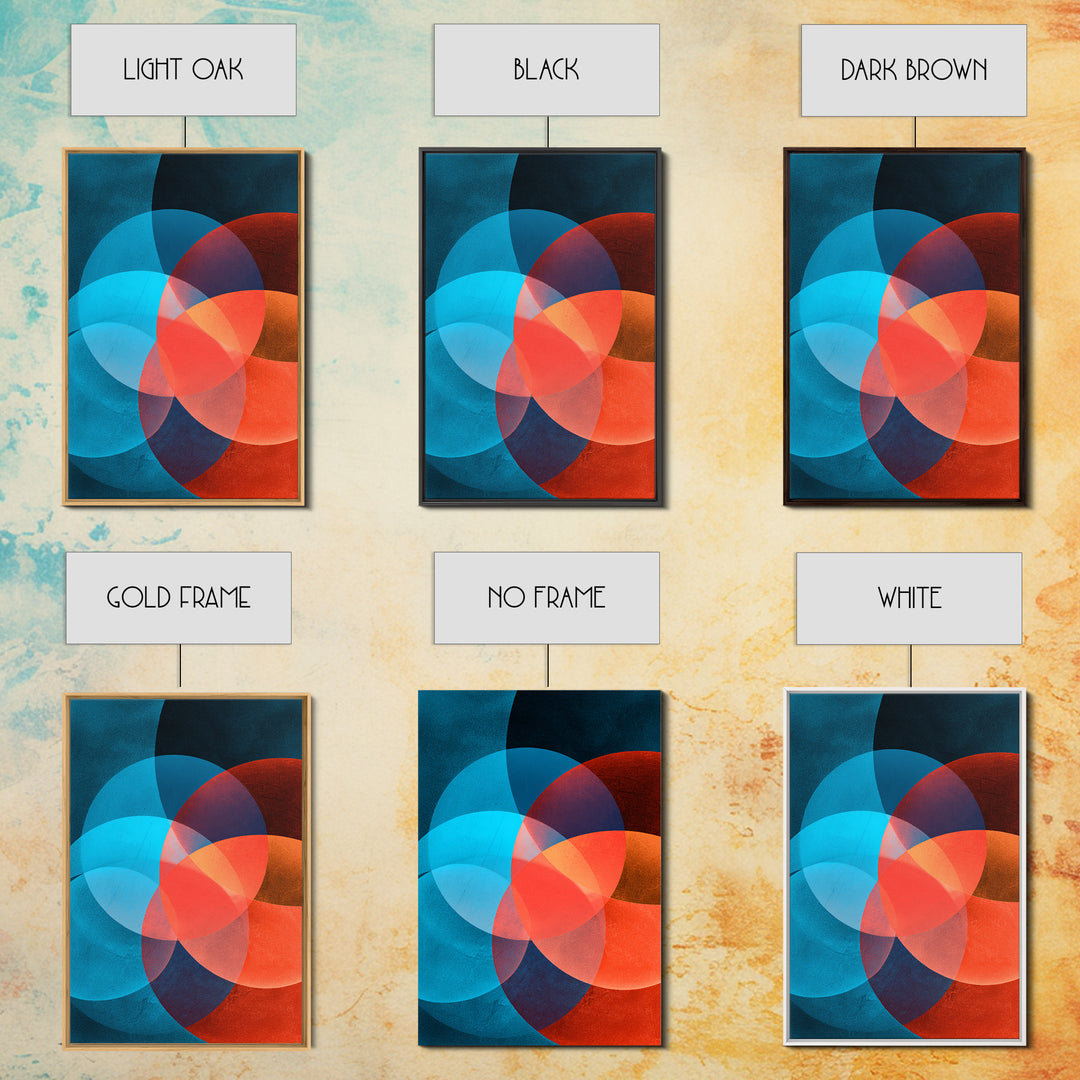 Vivid Teal Orange Circles Abstract Canvas Print, Midcentury Modern Geometric Wall Decor, Retro MCM Living Room Art, Home Office Decor