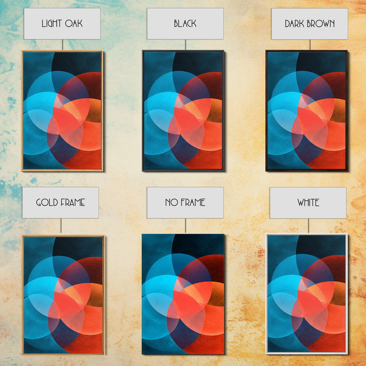 Vivid Teal Orange Circles Abstract Canvas Print, Midcentury Modern Geometric Wall Decor, Retro MCM Living Room Art, Home Office Decor