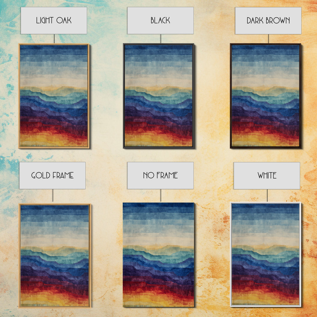 Layered Ocean Desert Horizon Wall Art, Midcentury Modern Art Print, Blue Teal Sunset Landscape Decor For Living Room Home Office