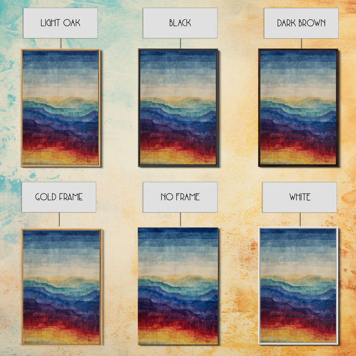 Layered Ocean Desert Horizon Wall Art, Midcentury Modern Art Print, Blue Teal Sunset Landscape Decor For Living Room Home Office