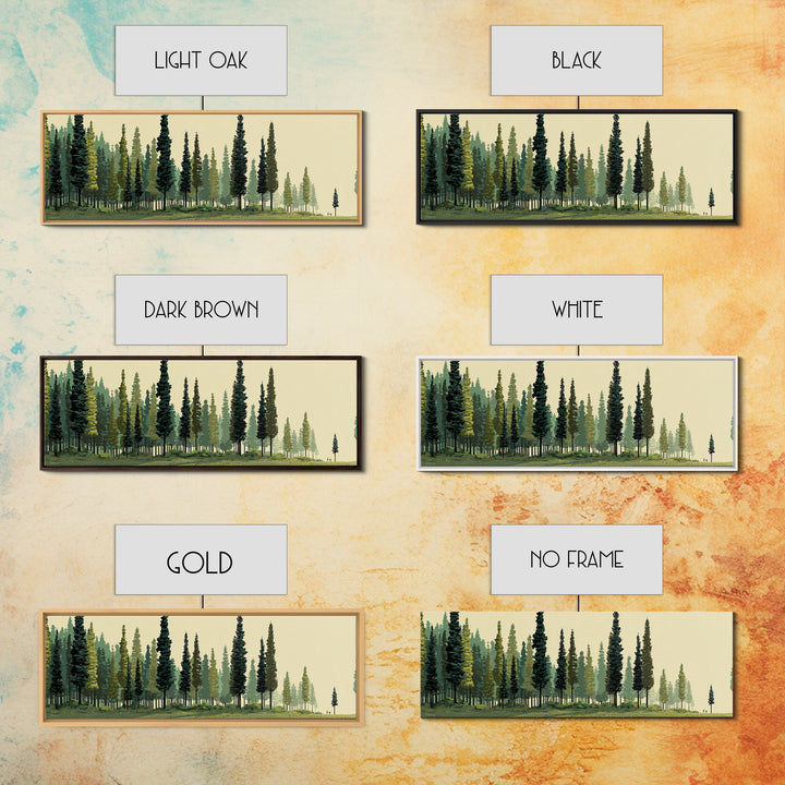 Misty Evergreen Forest Panorama Wall Art, Midcentury Modern Landscape Print, Nature Wall Decor, Large Canvas Cabin Artwork