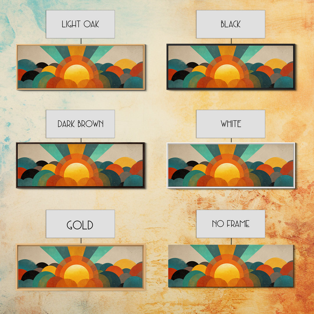 Layered Sun Rising Over Retro Hills Canvas Print, Mid Century Modern Wall Art, Colorful Landscape Poster, MCM Home Decor