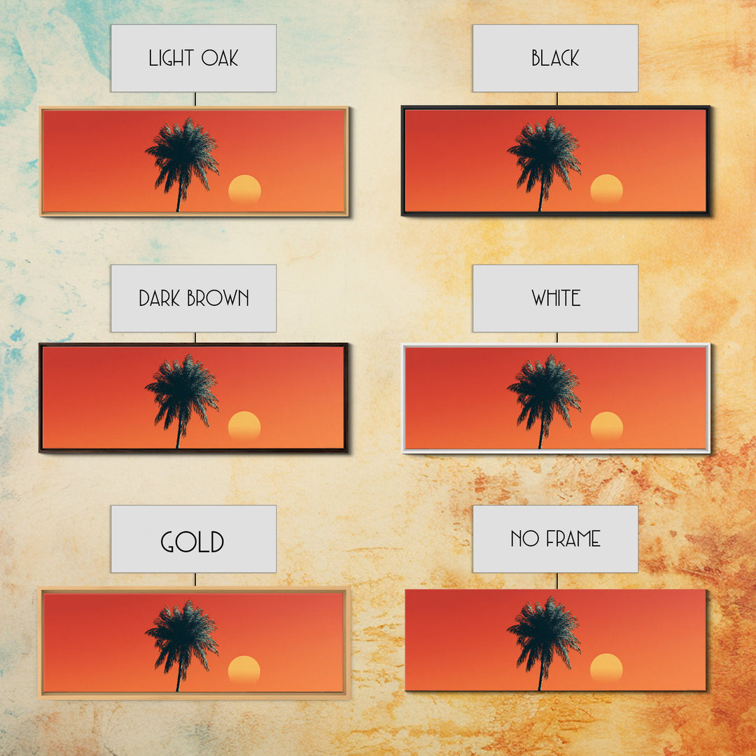 Orange Palm Silhouette Sunset Canvas Print, Mid Century Modern Tropical Wall Decor, Warm Coastal Art, Palm Springs Home Decor