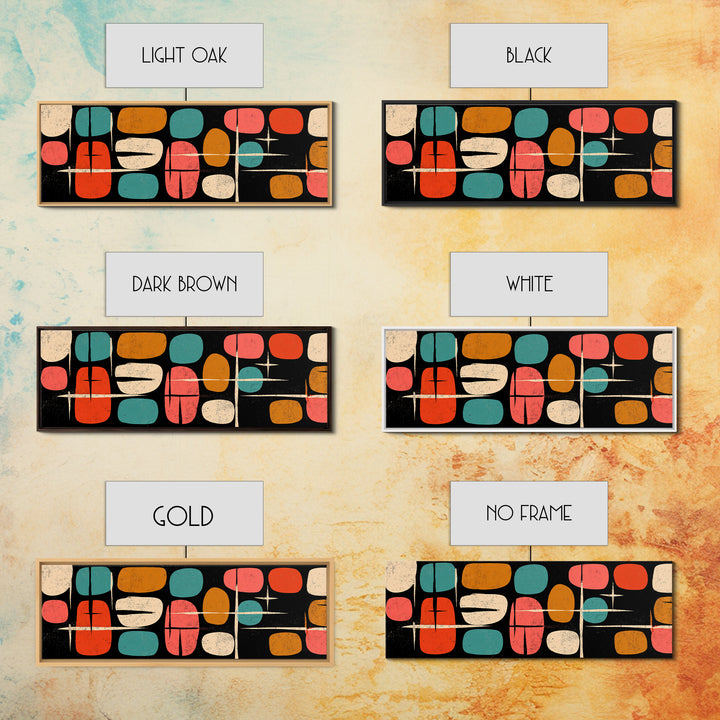 Atomic Pebble Shapes Canvas Print, Midcentury Modern Wall Art, Retro Geometric MCM Decor For Living Room And Office Decor