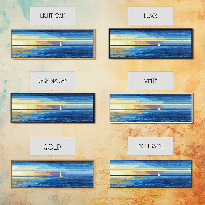 Blue Sailboat Ocean Horizon Canvas Print, Modern Coastal Wall Art, Nautical Seascape Decor, Calm Living Room Artwork Print