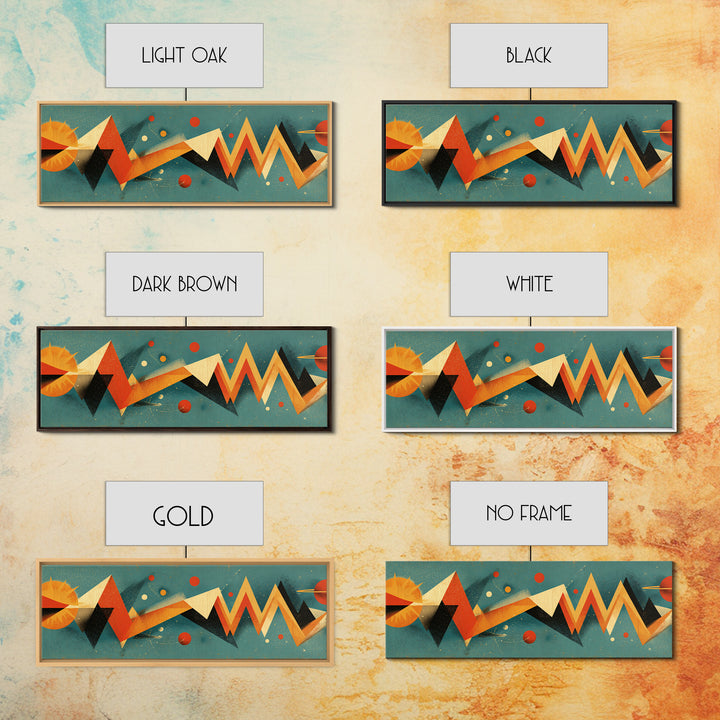 Atomic Sun Zigzag Abstract Wall Art, Mid Century Modern Geometric Print, Orange Teal Retro Decor, Bauhaus Inspired Poster
