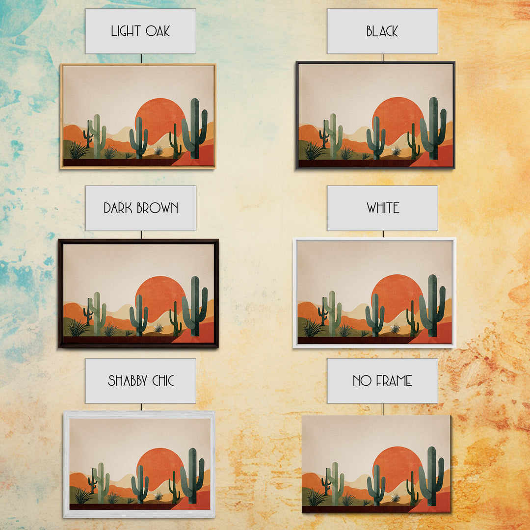 Orange Sun Cactus Desert Wall Art, Midcentury Modern Art Print, Southwestern Landscape Poster, Boho Retro Home Decor, MCM Decor