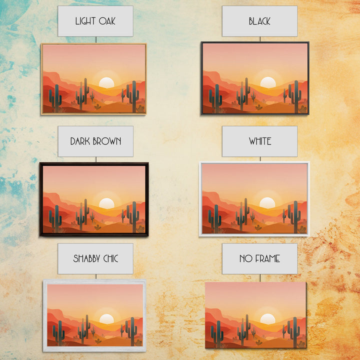 Golden Saguaro Desert Sunset Canvas Print, Midcentury Modern Wall Art, Warm Orange Southwestern Poster, Boho Home Decor, MCM Decor
