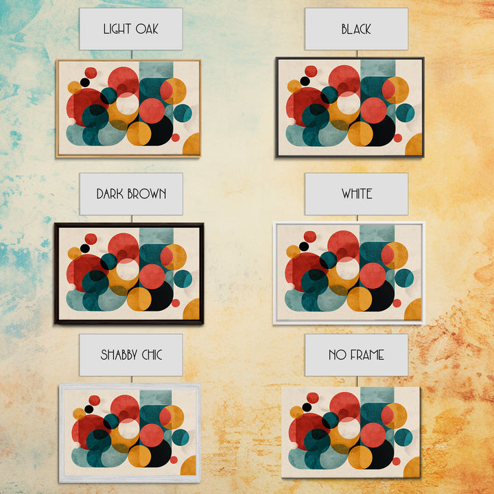 Red Teal Mustard Circle Wall Art, Midcentury Abstract Canvas Print, Geometric Shapes Art, Modern Home Decor, Office Decor