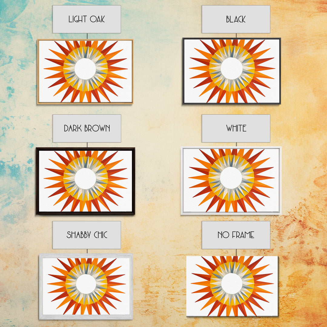 Orange Geometric Sunburst Wall Art, Midcentury Modern Art Print, Atomic Circle Poster, Yellow Retro Decor For Living Room