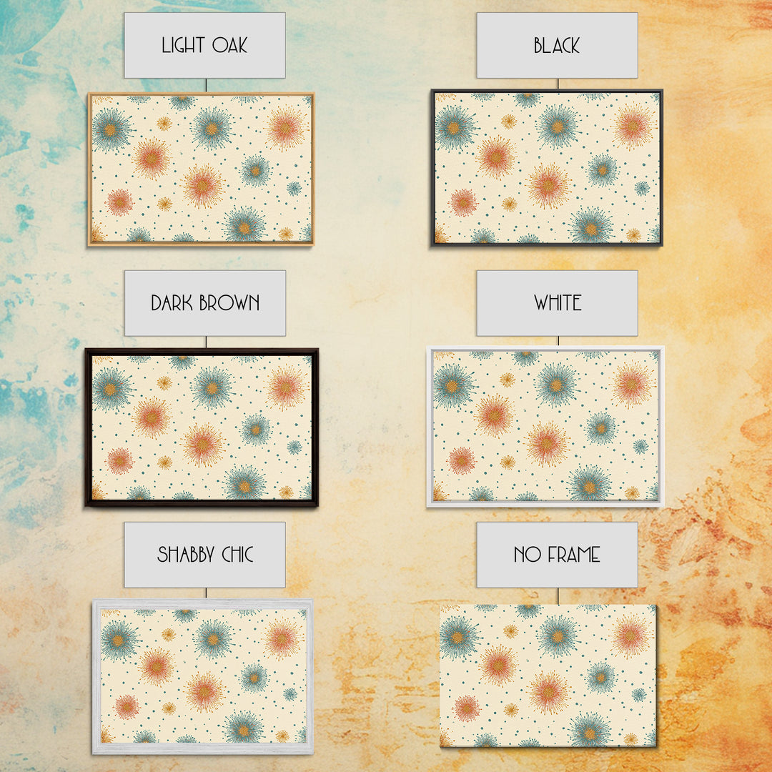 Teal Orange Starburst Pattern Wall Art, Mid Century Modern Decor, Retro Atomic Poster, Cream Wall Decor, MCM Geometric Art Print