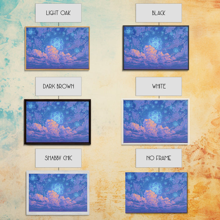Dreamy Atomic Cloud Sky Wall Art, Pastel Space Poster, Celestial Midcentury Modern Decor, Blue Nursery Office Canvas Print