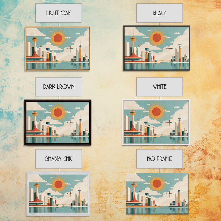 Midcentury Space Age City With Sunburst Wall Art, Atomic Retro Art Print, Geometric Poster, Modern Wall Decor, Mcm Home Decor