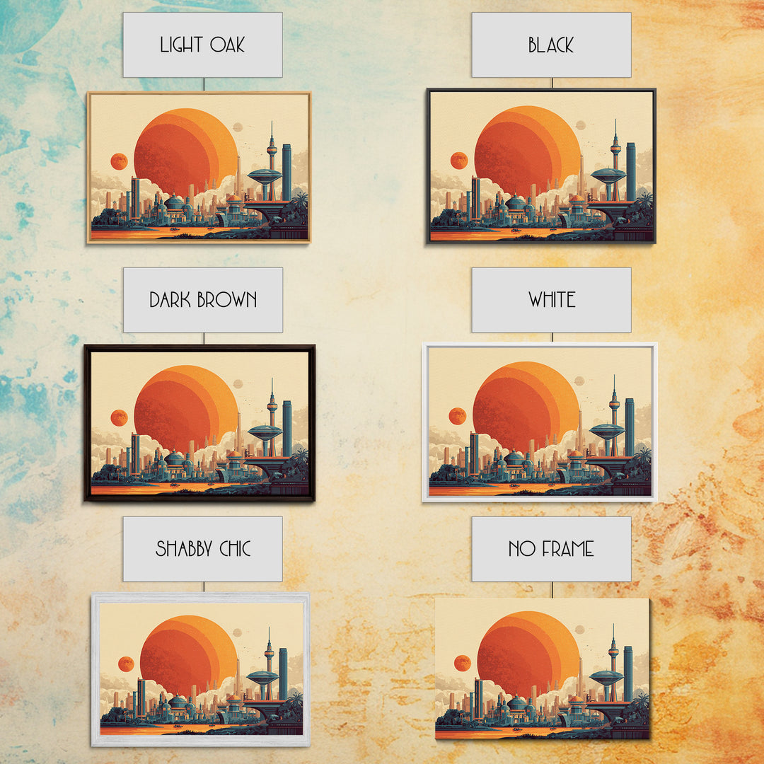 Futuristic Planet Skyline With Domed City Wall Art, Mid Century Modern Poster, Retro Sci Fi Print, Colorful Home Decor Print