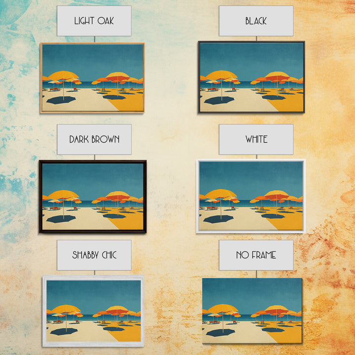 Sunny Yellow Beach Umbrellas Wall Art, Retro Coastal Canvas, Midcentury Modern Decor, Ocean Summer Print For Living Room