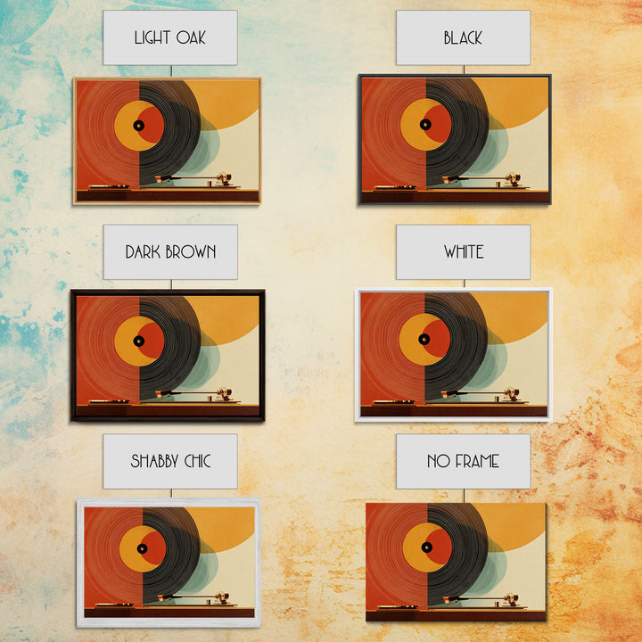 Orange Vinyl Turntable Abstract Wall Art, Mid Century Modern Music Poster, Retro Record Player Decor, Bold MCM Home Decor